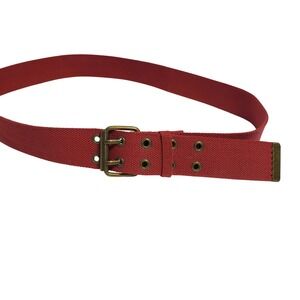 Red Canvas Web Belt Double D Ring‎ Buckle Brass Tone Size 14 Adjustable